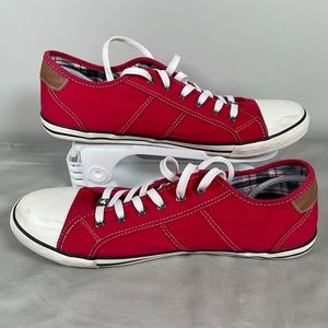 PRACTICALLY NEW red denim sneakers